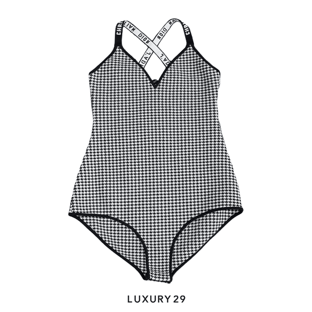 DIOR Houndstooth Logo Bodysuit(S, Black)