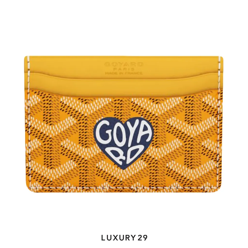 Goyard Saint-Sulpice Card Wallet Yellow Hand-Painted Heart Navy Blue(Small, Black)