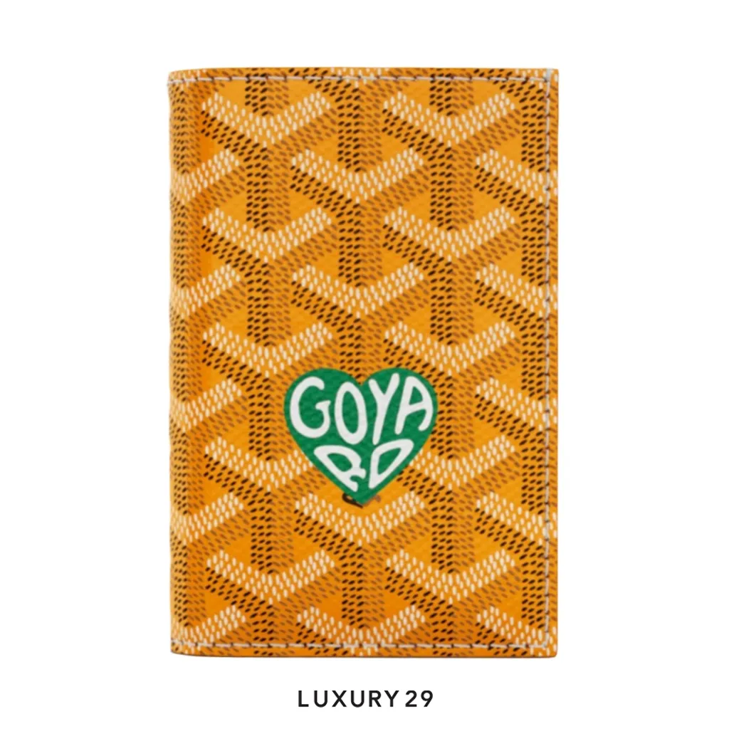 Goyard Saint-Pierre Card Wallet Yellow Hand-Painted Heart Green(Small, Yellow)