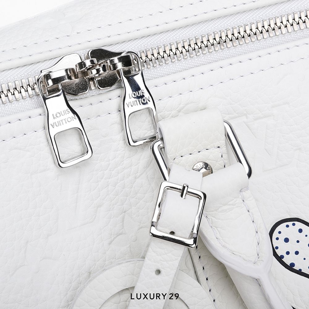 Louis Vuitton LV x YK Keepall Bandouliere 50 Bag White Taurillon Monogram cowhide leather with Psychedelic Flower print(Medium, White)