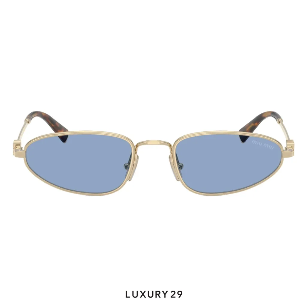 Miu Miu Pale Gold Geometric Sunglasses Blue Lenses(Free Size, Gold)