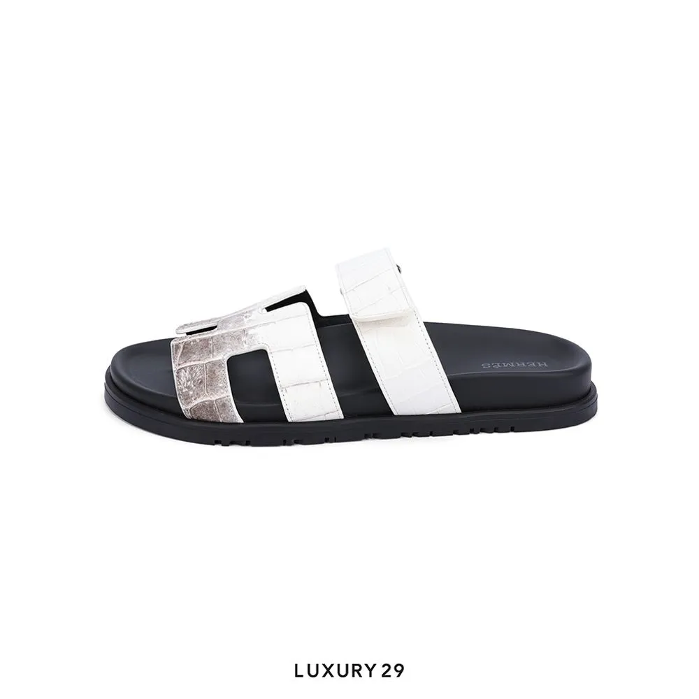 Hermes Chypre sandal Himalaya Crocodile Limited(38, Black)