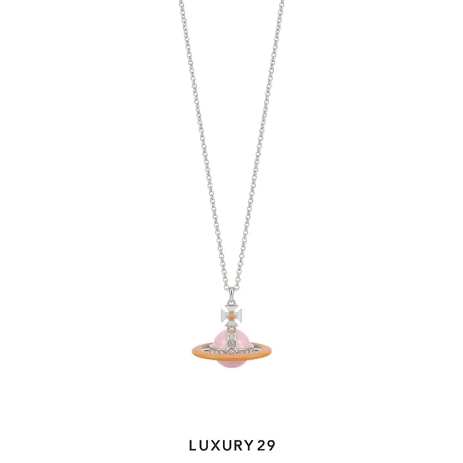 Vivienne Westwood Original Orb Pendant Platinum-Mandarin Enamel-Milky Flesh Cz-Rose Gold