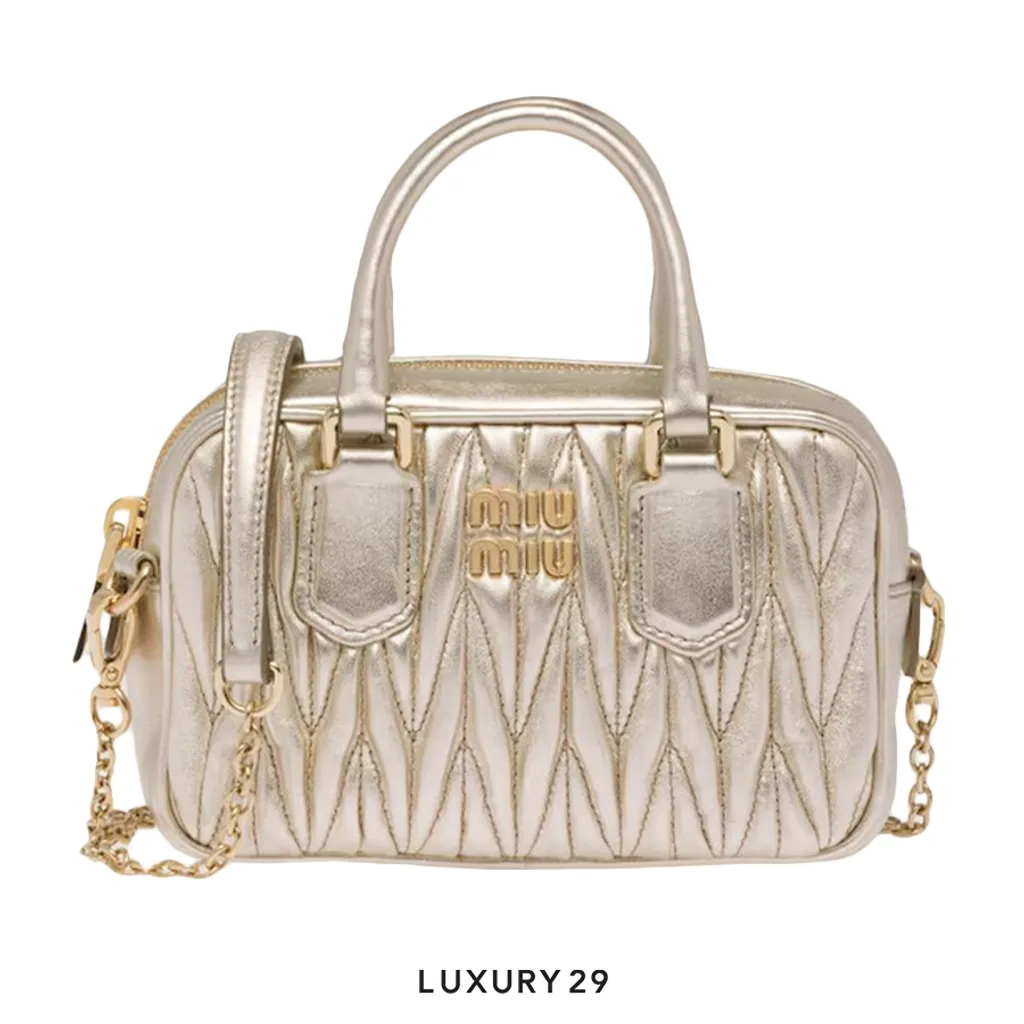 Miu Miu Arcadie Matelasse nappa leather micro-bag Pyrite(Micro, Silver)
