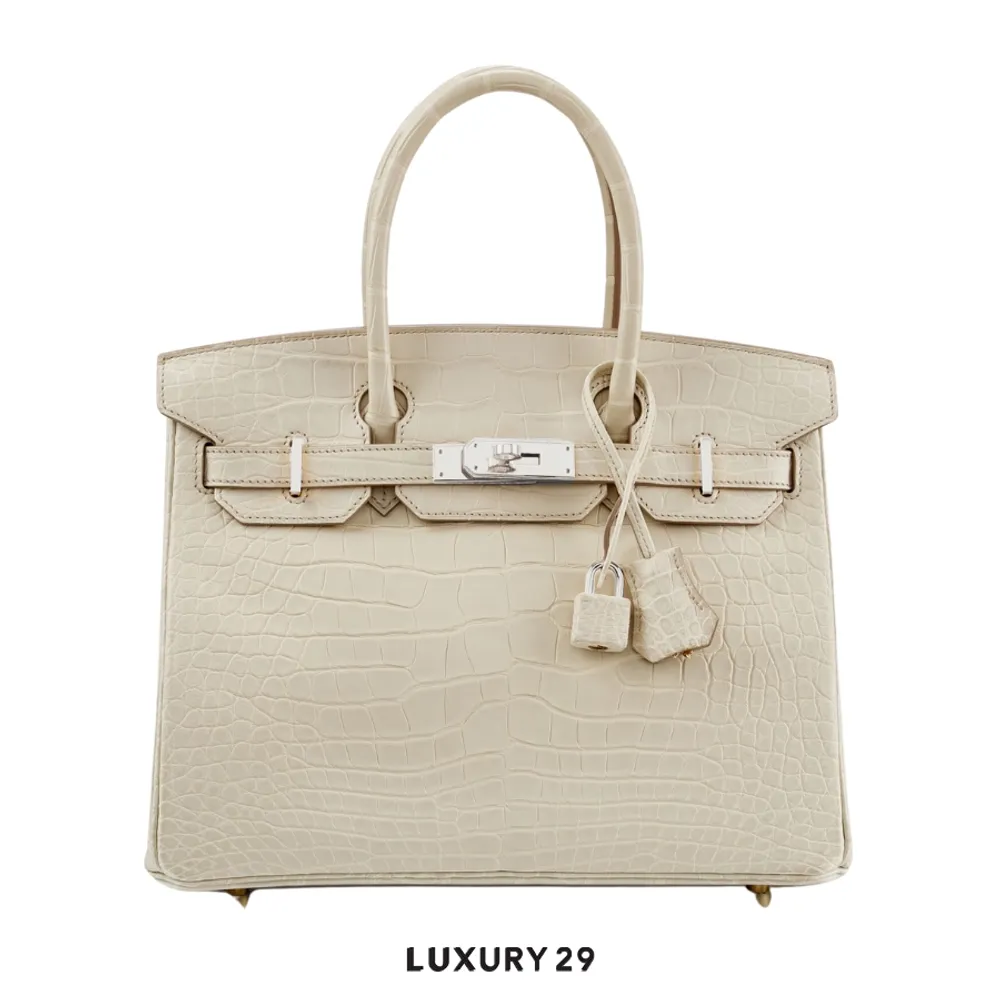 Hermes Sac Birkin Selier 30 Beton Alligator Mississippiensis Mat / W Stamp (2024)(Medium, White)