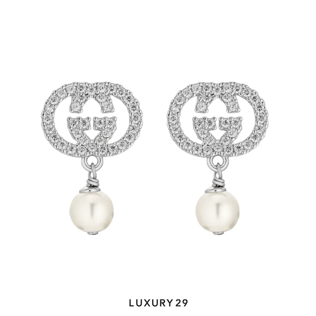Gucci Crystal and pearl earrings Silver(Free Size, Silver)