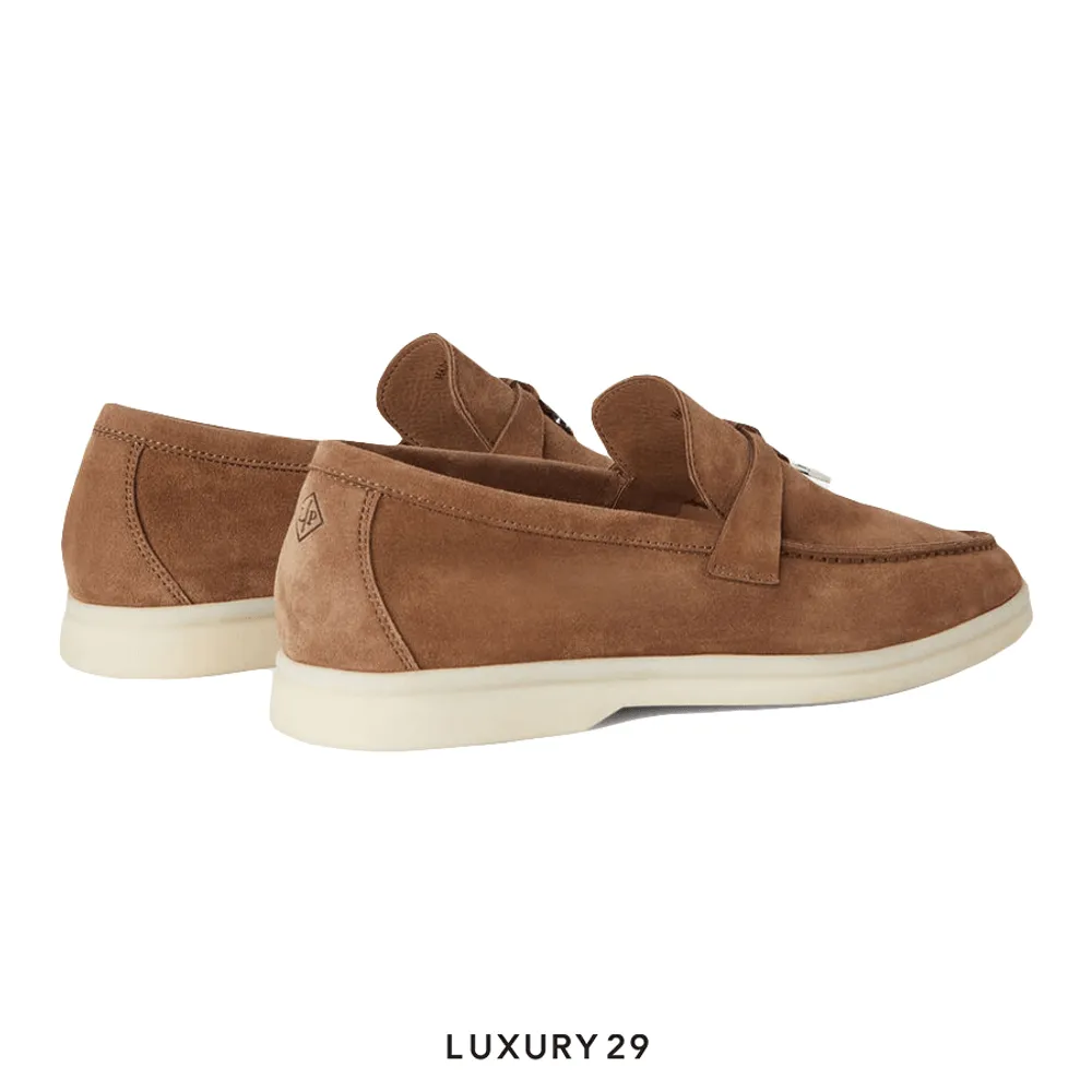 Loro Piana Summer Charms Walk Loafers Suede Goatskin Tundra(36.5, Brown)