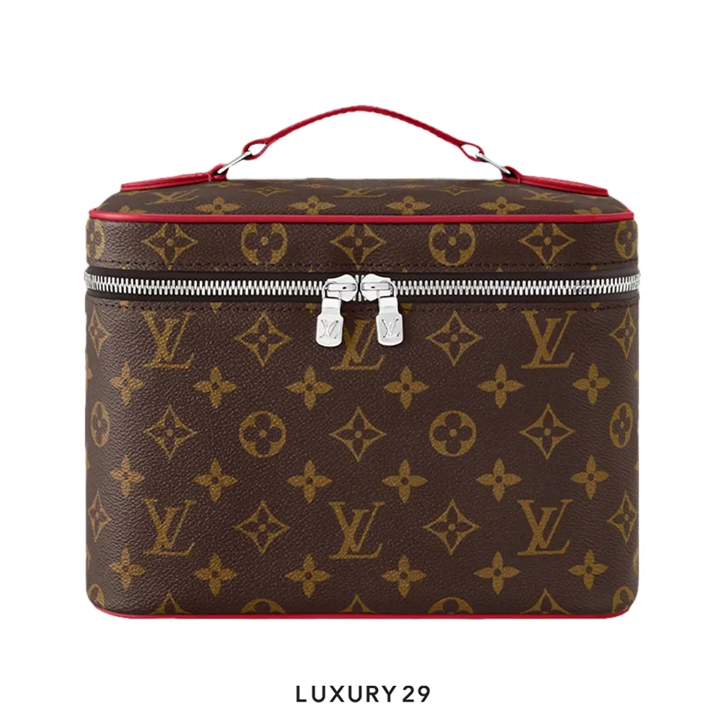 Louis Vuitton LV Nice BB Bag Red Sari Monogram Macassar Canvas(Small, Brown)
