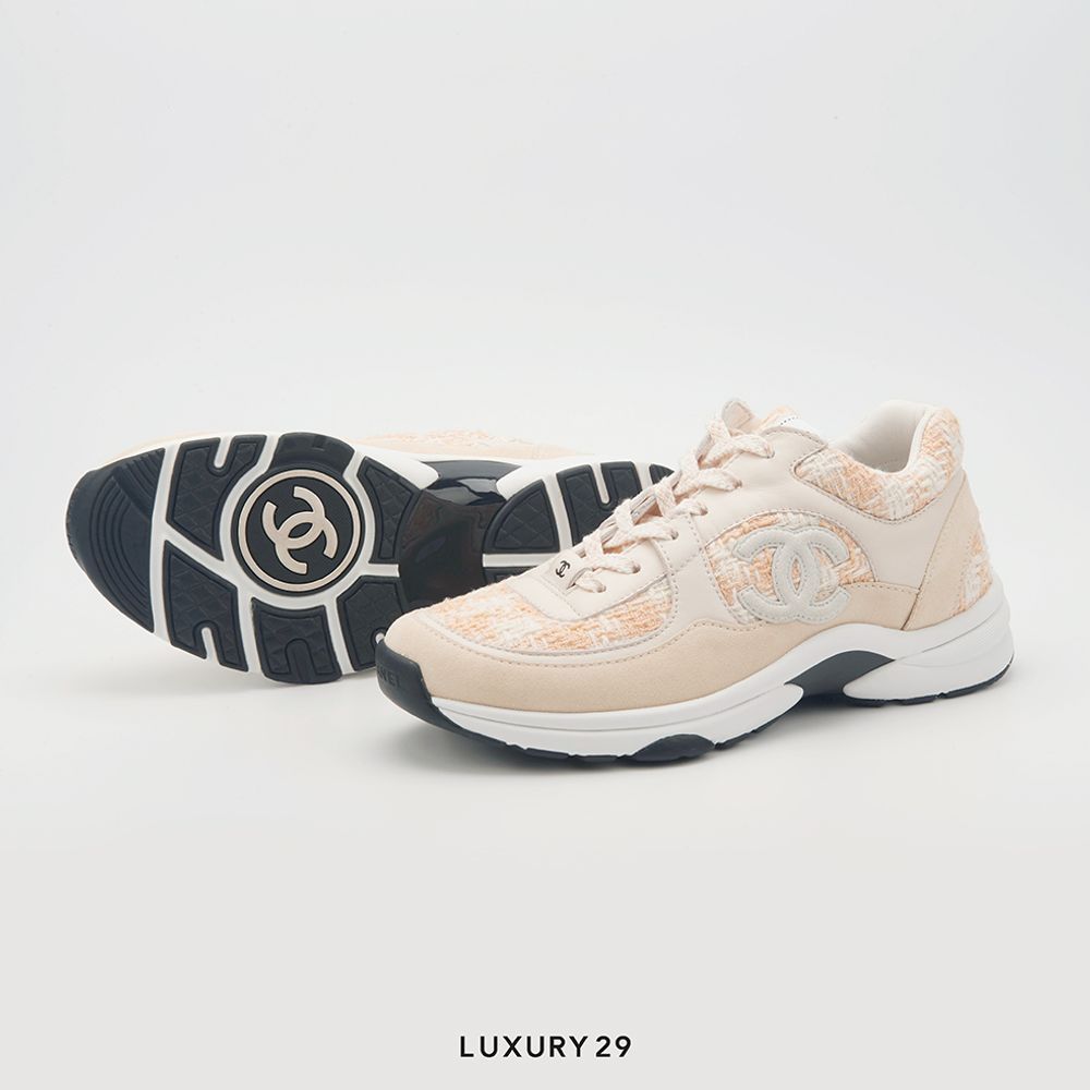 Chanel Trainers Coton Tweed, Suede Calfskin & Calfskin Orange & Ecru(41, Orange)