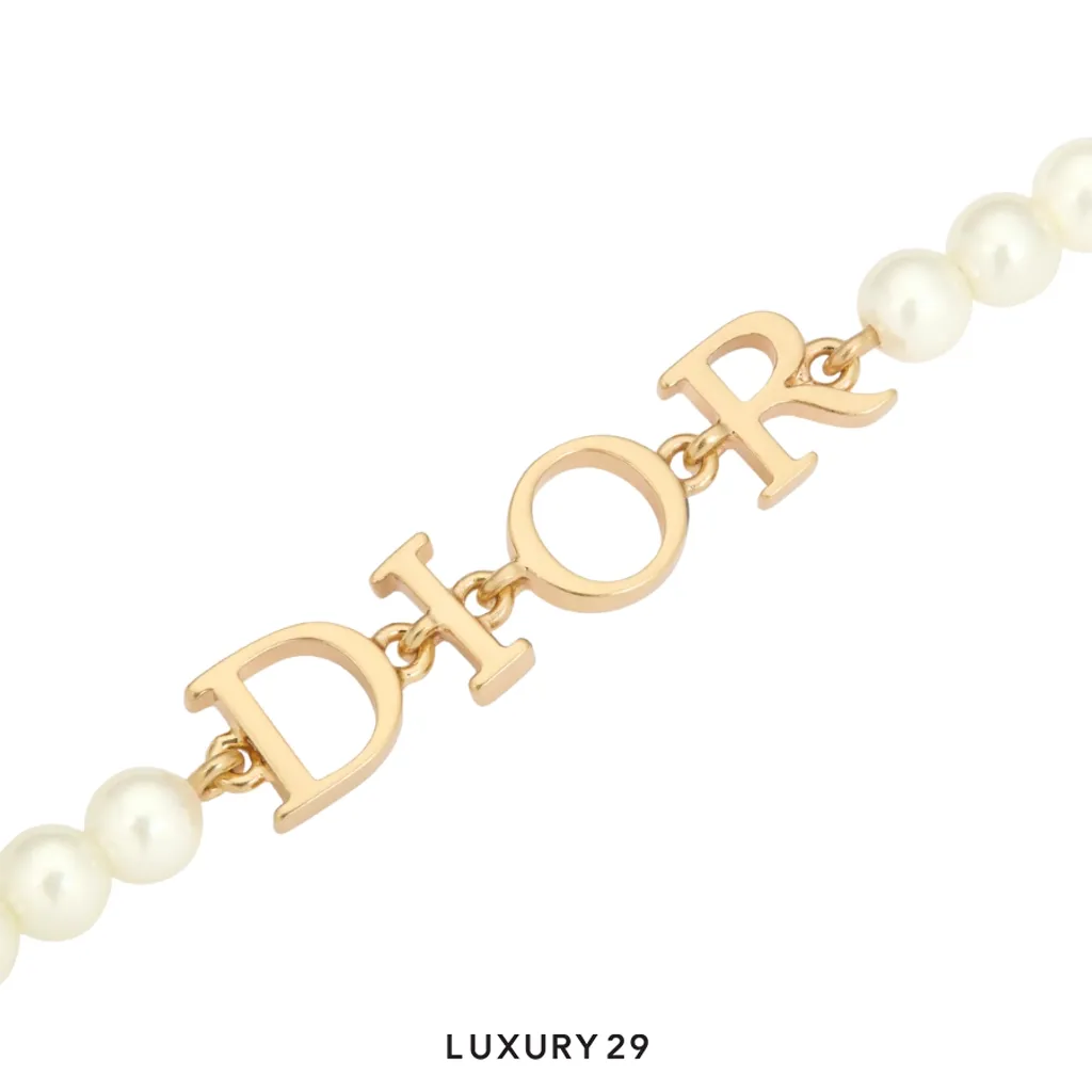 Dior (r)evolution Bracelet Gold-Finish Metal and White Resin Pearls(Free Size, White)