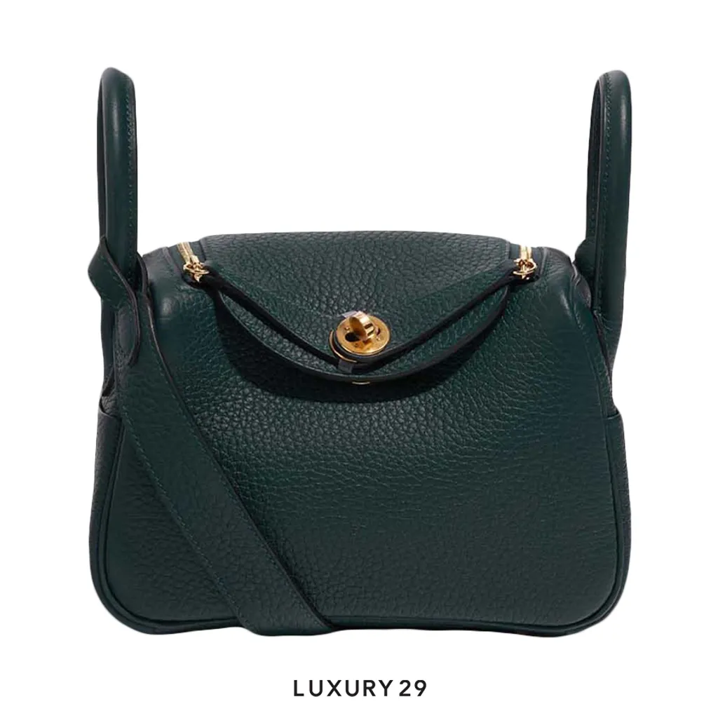 Hermes Lindy II Mini Bag Taurillon Clemence Gold Hareware Vert Fonce(Mini, Green)