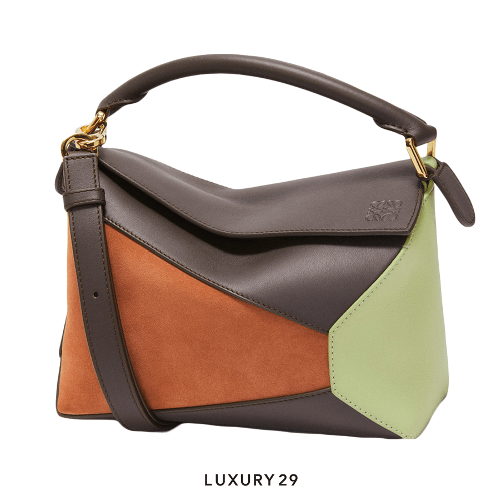 Loewe Small Puzzle Bag in Classic Calfskin and Suede Chocolate/Tan(Small, Brown)