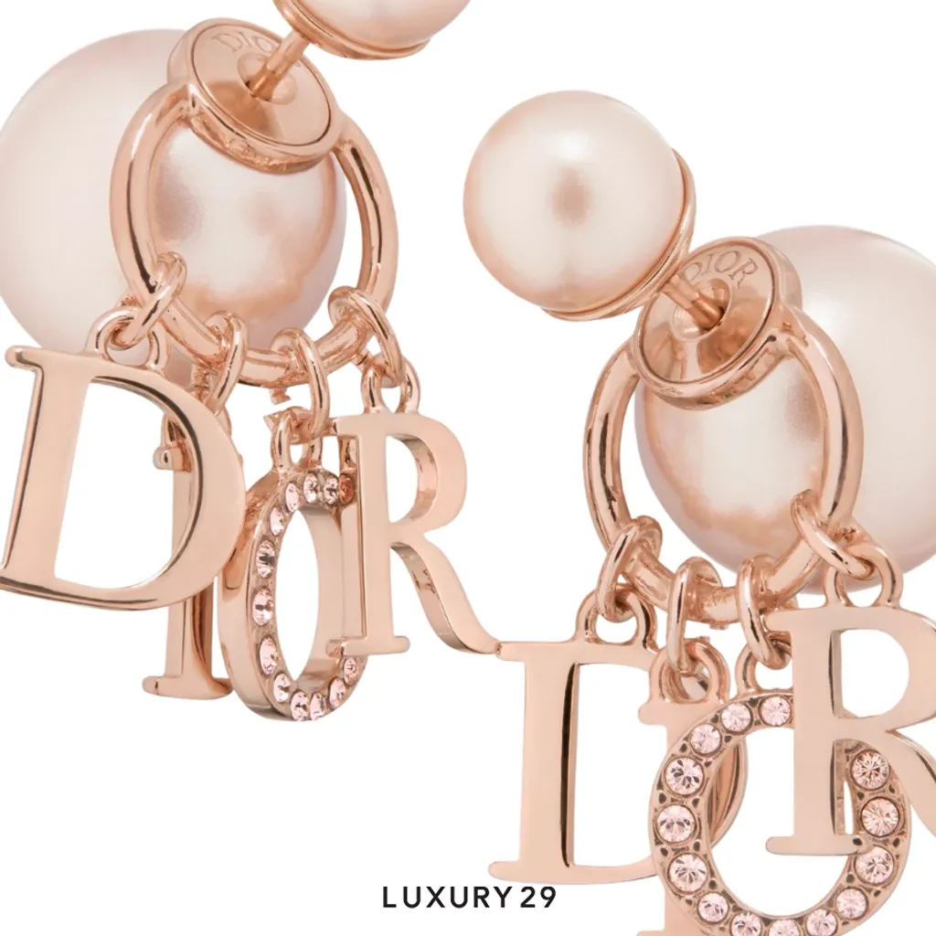 Dior Tribales Earrings Pink-Finish Metal with Pink Resin Pearls and Crystals(Free Size, Pink)