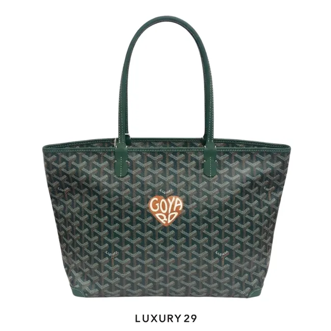 Goyard Artois PM Bag Green Hand-Painted Heart Gold