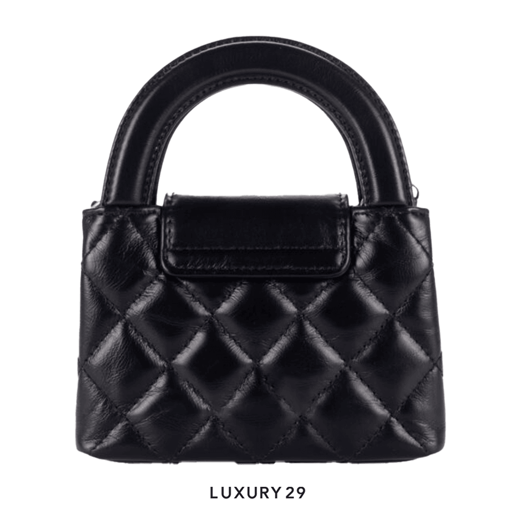 Chanel MICRO SHOPPING BAG Shiny Aged Calfskin & Gold-Tone Metal Black(Mini, Black)