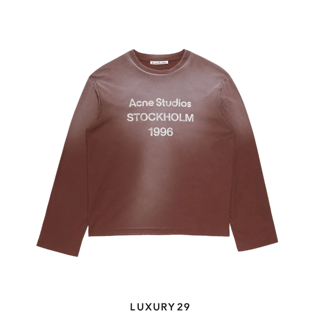 Acne Studios Sprayed 1996 logo t-shirt L/S Cotton Chocolate brown(XS/XXS, Brown)