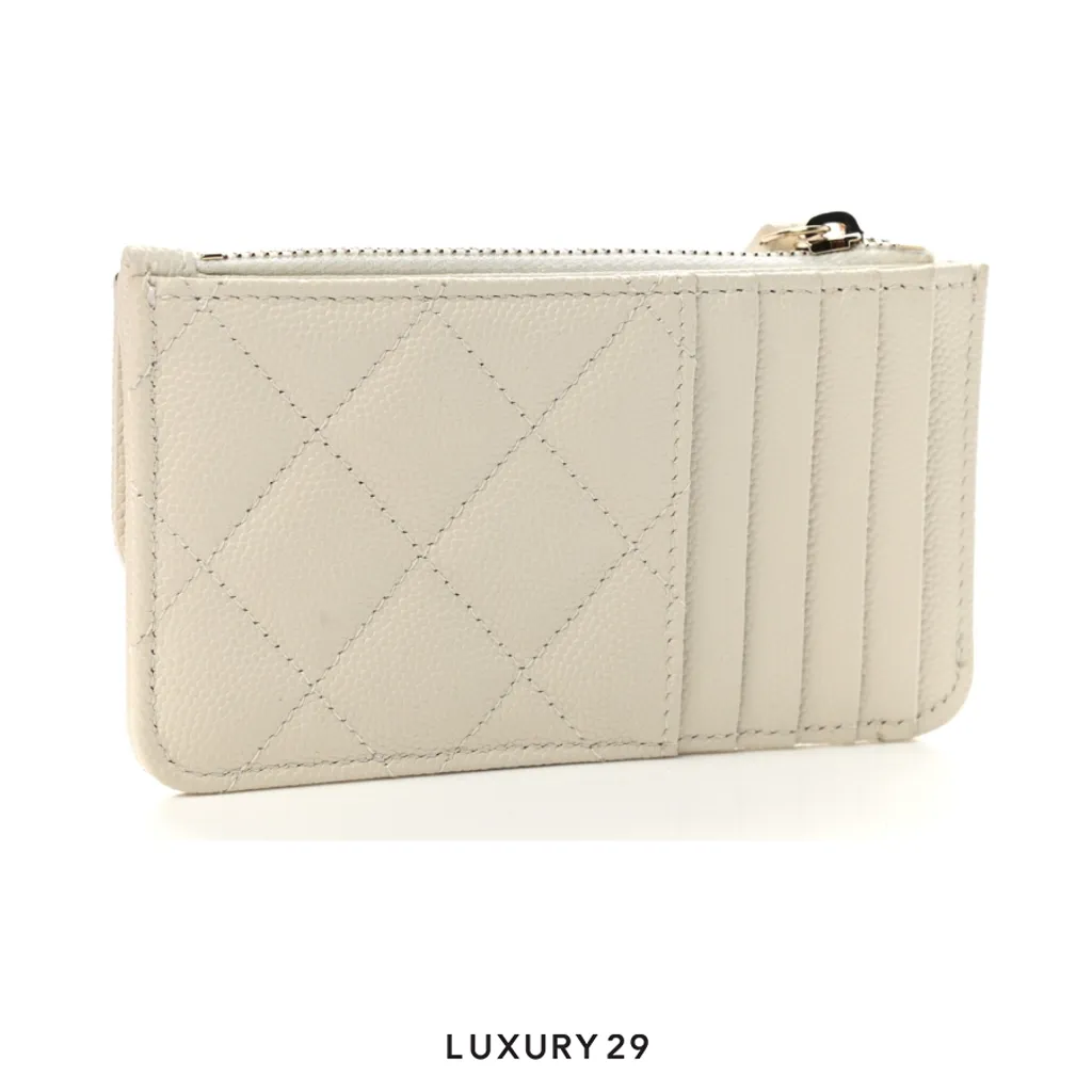 Chanel Caviar Quilted Flap Zip Card Holder White(Small, White)