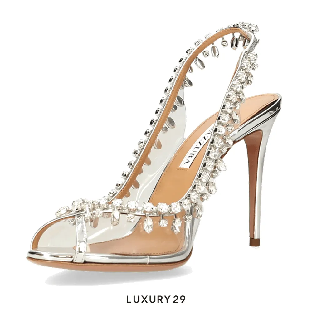 Aquazzura Temptation Crystal Sandal 105(38, Silver)