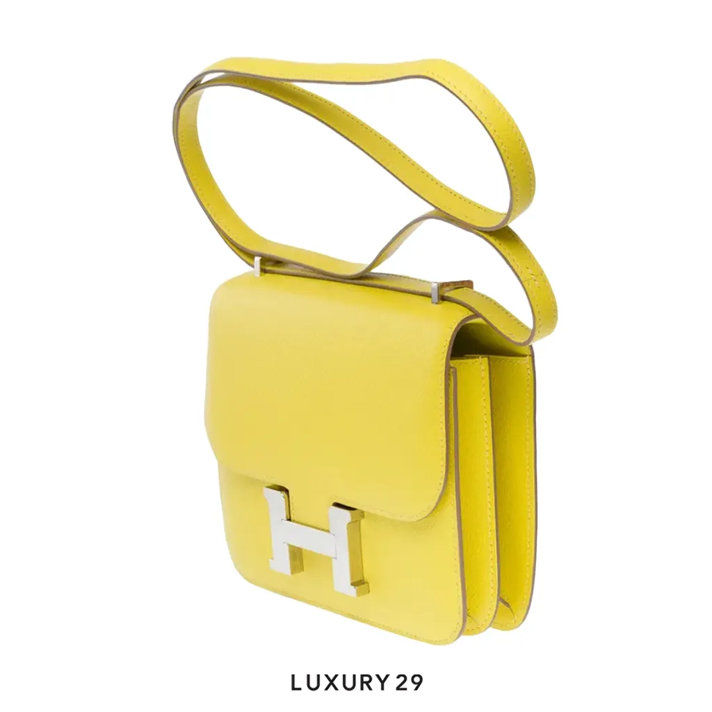 Hermes SAC Constance III Mini Paladium Hardware Miroir Chevre Mysore Limonc(Mini, Yellow)
