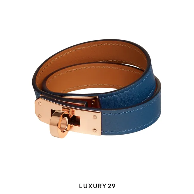 Hermes Mini Kelly Double Tour bracelet Bleu Tie