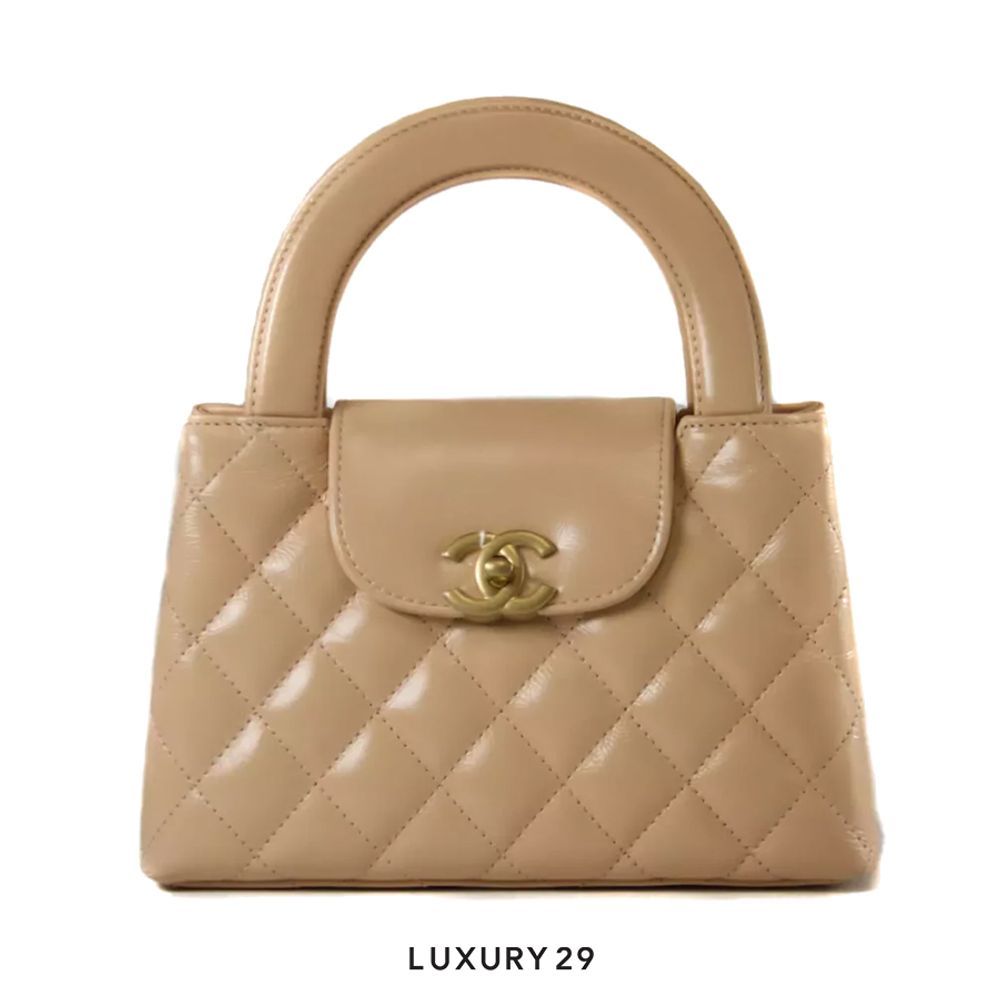 Chanel Mini Shopping Bag In Shiny Aged Calfskin With Gold-Tone Beige(Mini, Neutrals)