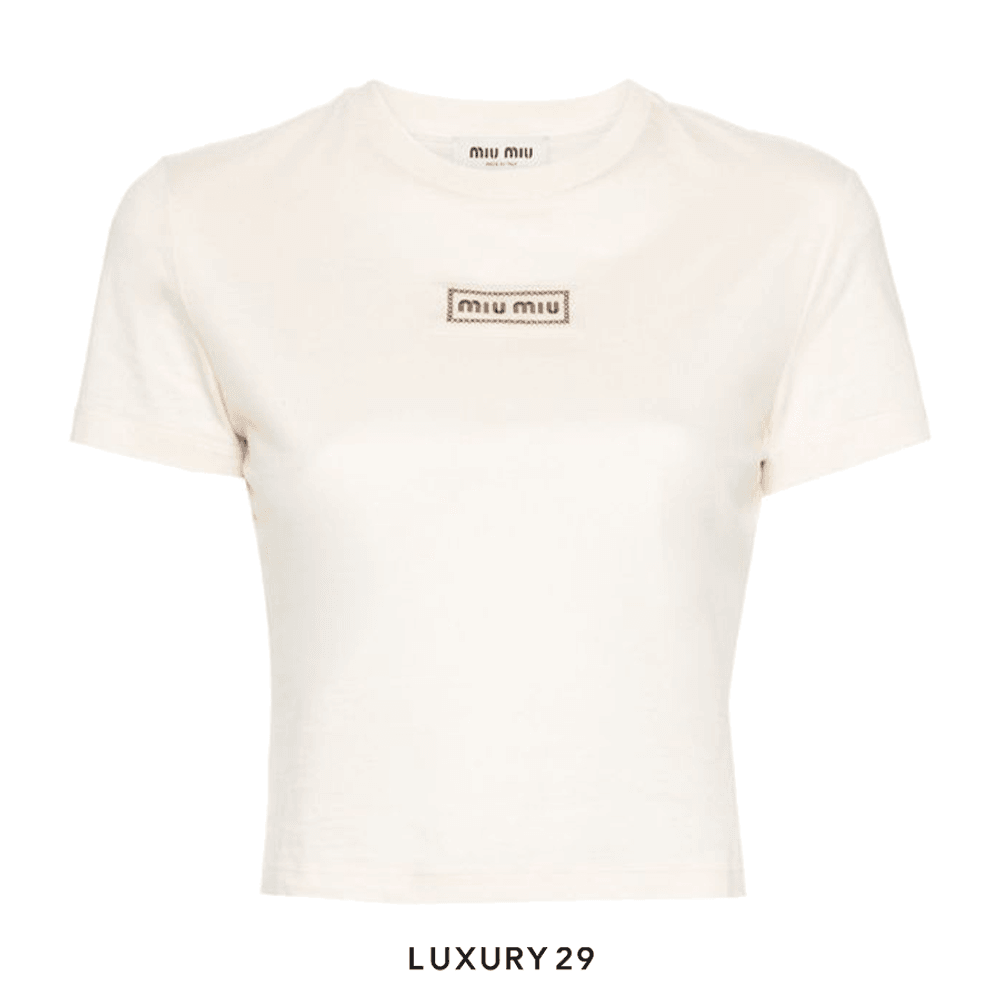 MIU MIU Logo T-Shirt(S, Neutrals)