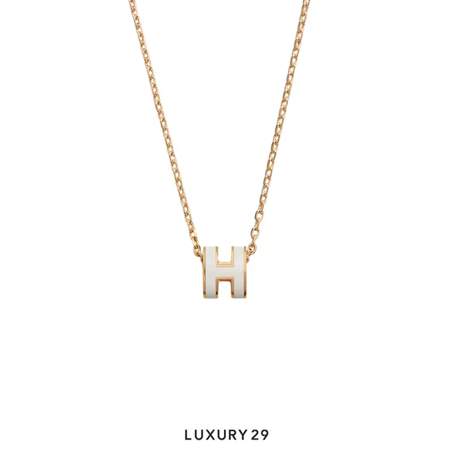 Hermes Mini Pop H Pendant Rose Gold Plated marron Blanc