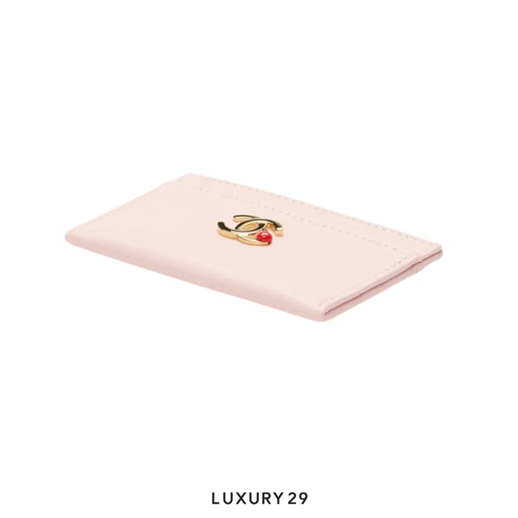 Chanel Card holder Grained goatskin leather enamel and gold-colored metal Light Pink(Small, Pink)