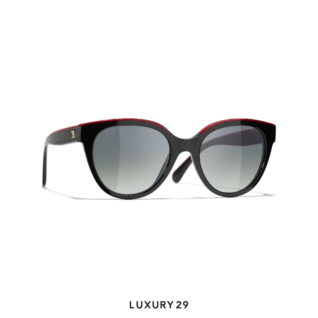 Chanel Square Eyeglasses Acetate Black & Red(Free Size, Black)