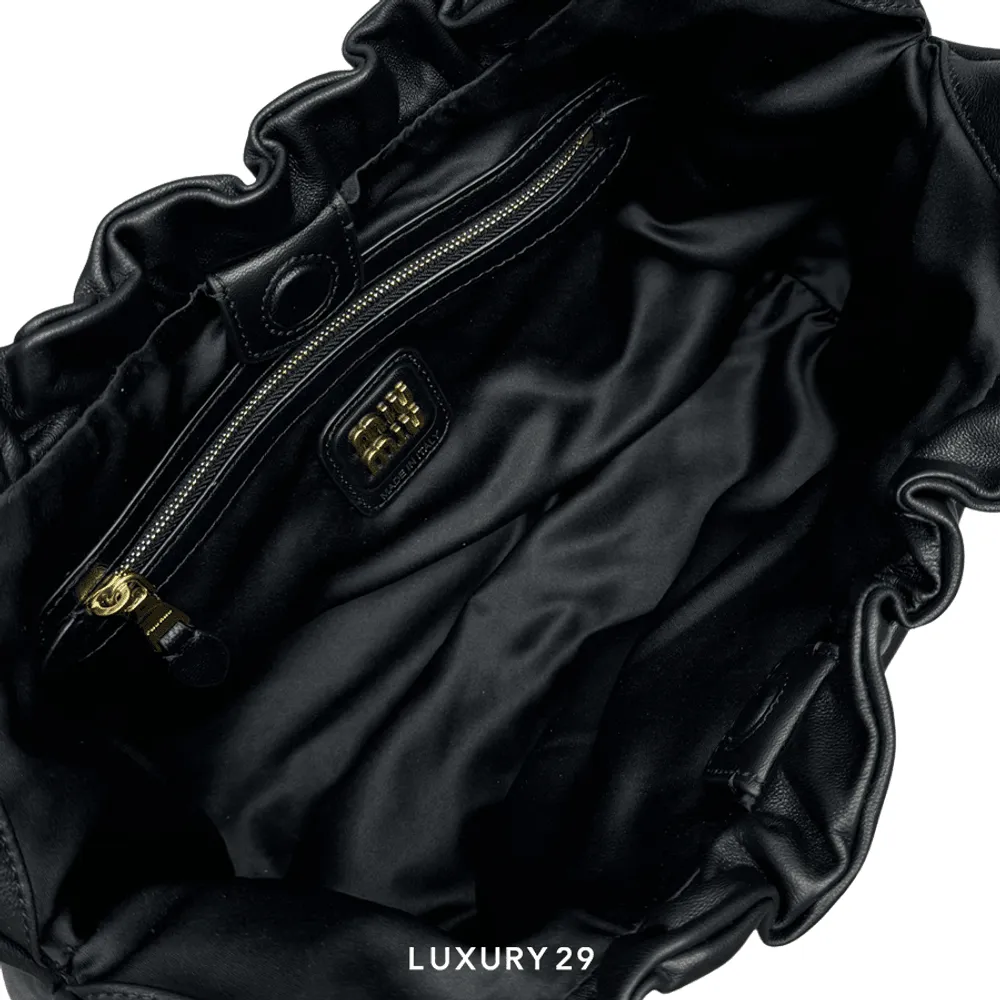 Miu Miu Leather Embossed-Logo Shoulder Bag Black(Medium, Black)