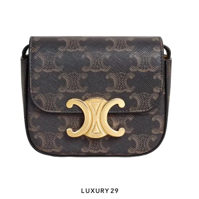 Celine CLAUDE Mini Bag in Triomphe Canvas and Calfskin Tan