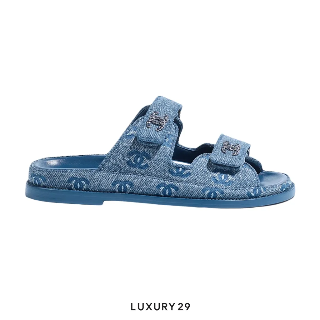 Chanel Open-Toe Shoes Mules Denim Fabric Light Blue(37, Blue)