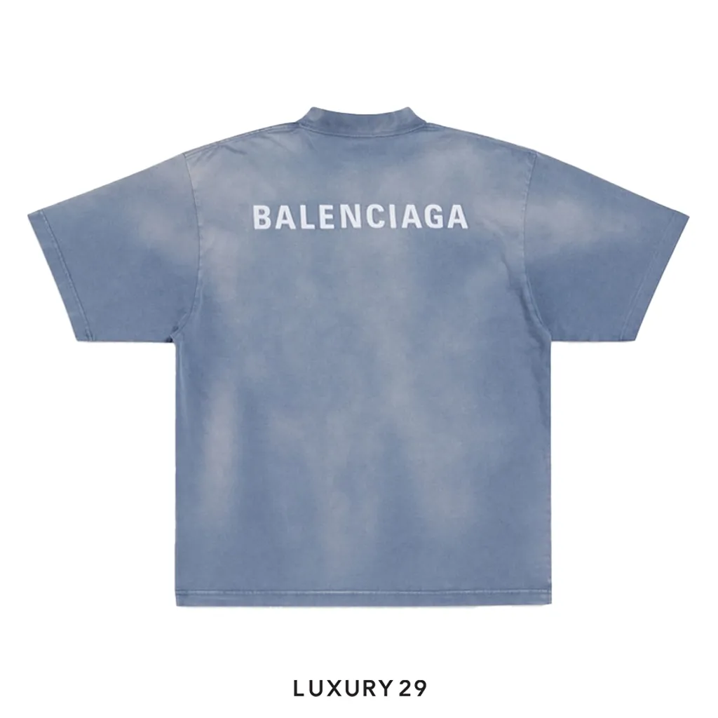 Balenciaga Back T-Shirt Medium Fit In Vintage Jersey Blue And White(2XS, Blue)