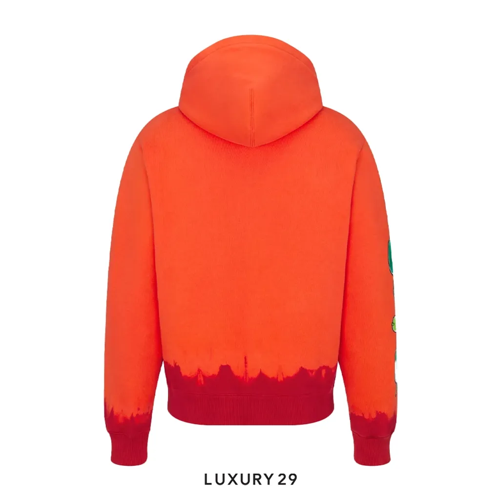 Dior x Kaws Cotton Fleece Hooded Sweatshirt Orange Red(2XL, Orange)
