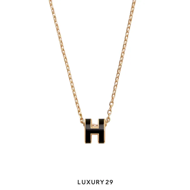 Hermes Mini Pop H Pendant Yellow gold plated Noir