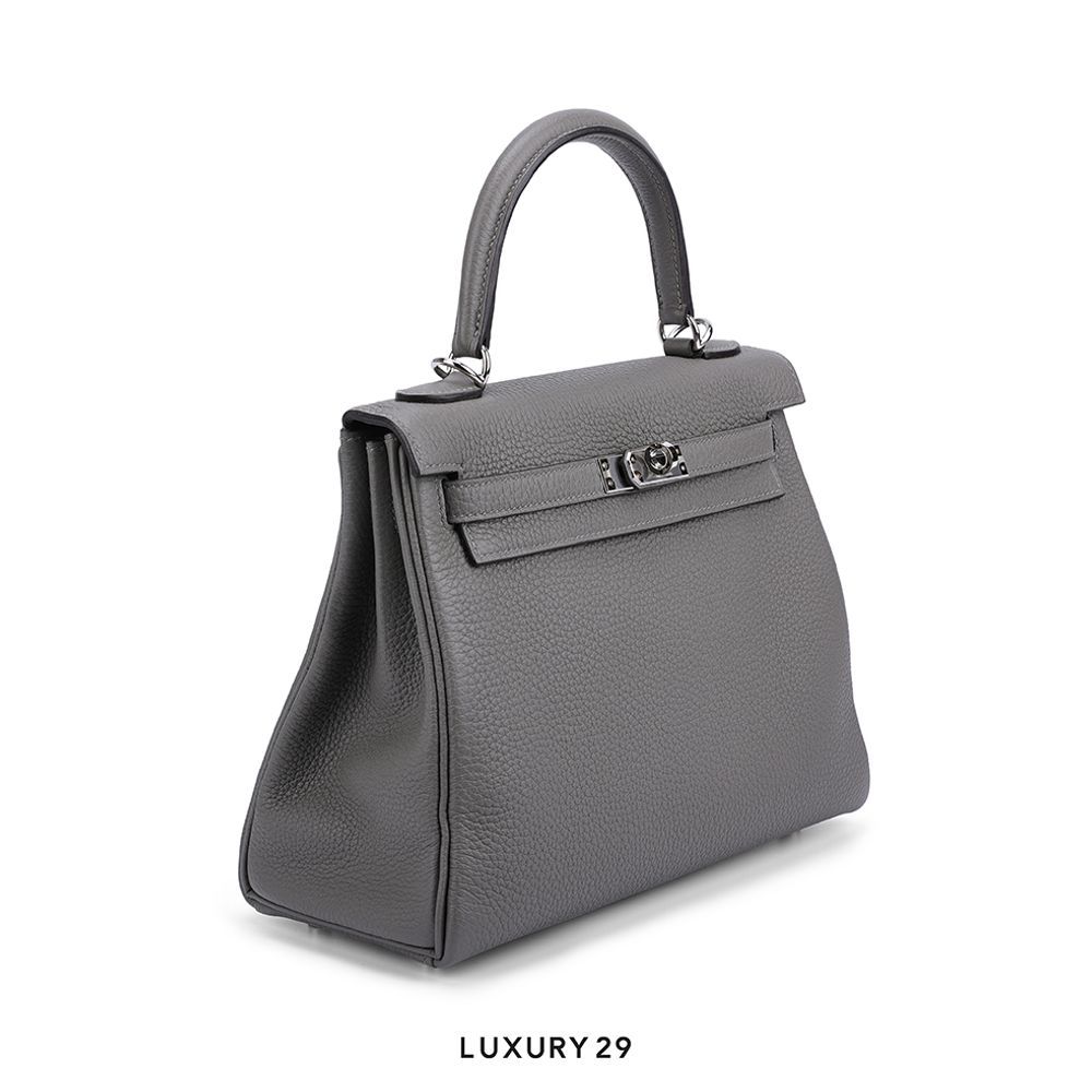 Hermes Kelly Retourne 25 Etain Togo Palladium Hardware / U Stamp(Small, Grey)