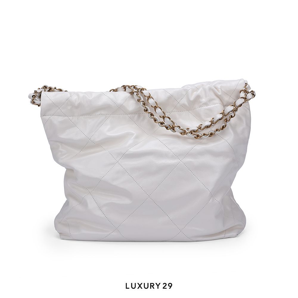 Chanel 22 Small Handbag Shiny Calfskin & Gold-Tone White(Small, White)