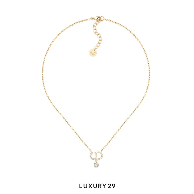 Dior Petit CD Necklace Gold-Finish Metal and White Crystals