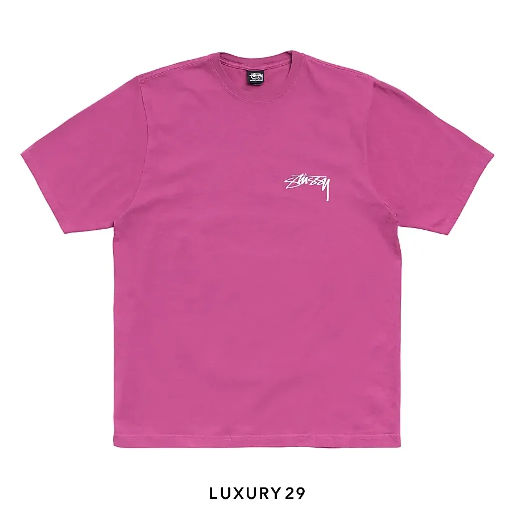 STUSSY SKATE STACK TEE PIGMENT DYED BERRY(M, Pink)