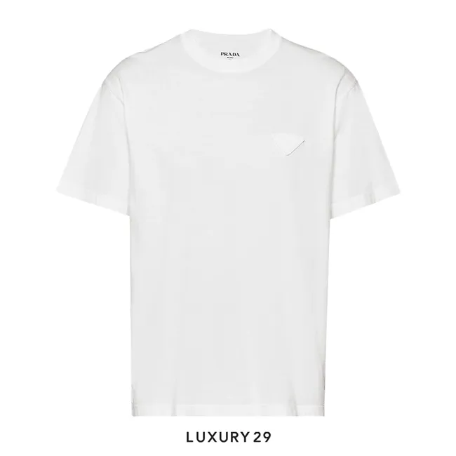 Prada Short-Sleeved Cotton Tee T-shirt Sabbia