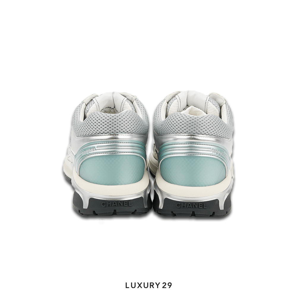 Chanel Trainers Fabric & Laminated Light Gray & Silvered(44, Grey)