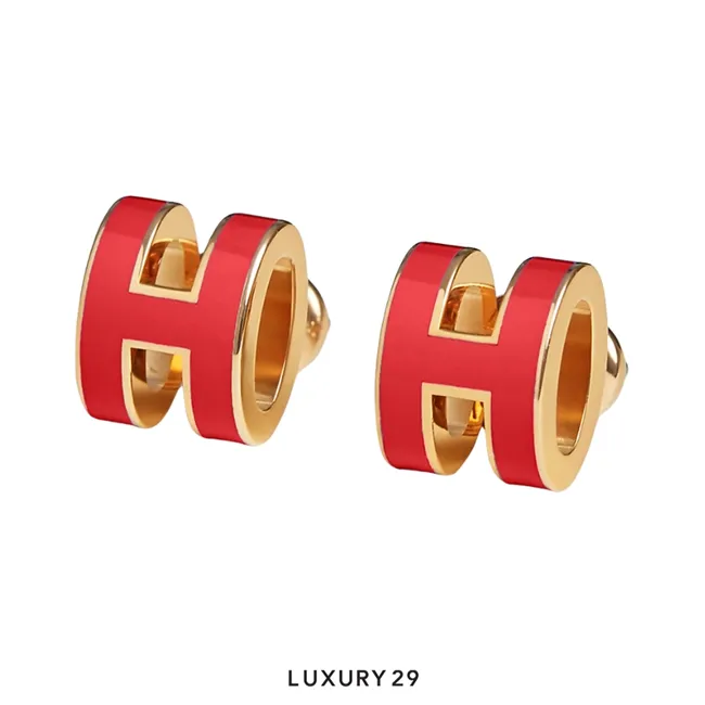 Hermes Mini Pop H Gold Hardware earrings Rouge Vif