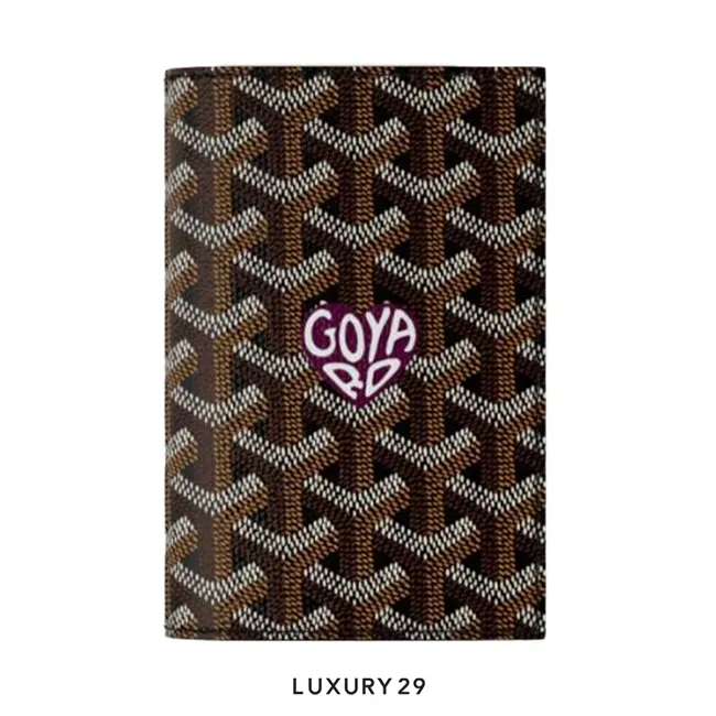 Goyard Grenelle Passport Cover Black & TanHand-Painted Heart Purple