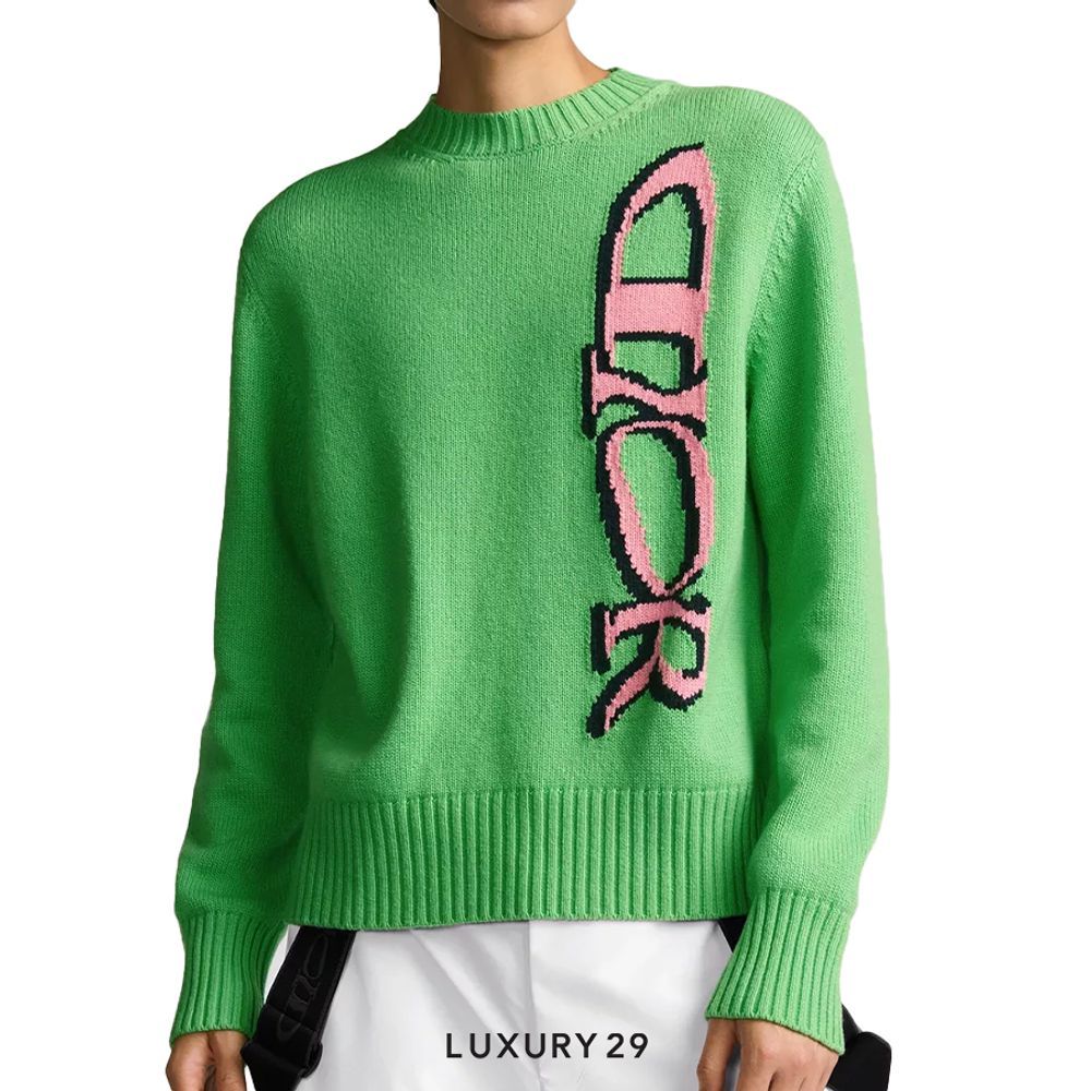 DIOR AND LEWIS HAMILTON Sweater Green Virgin Wool and Cashmere Intarsia(L, Green)