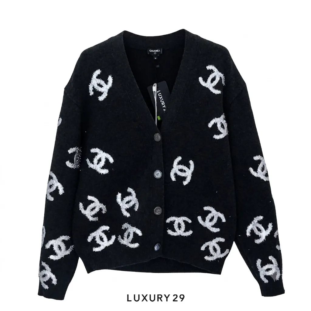 Chanel CARDIGAN Cashmere Navy & White(S, Grey)
