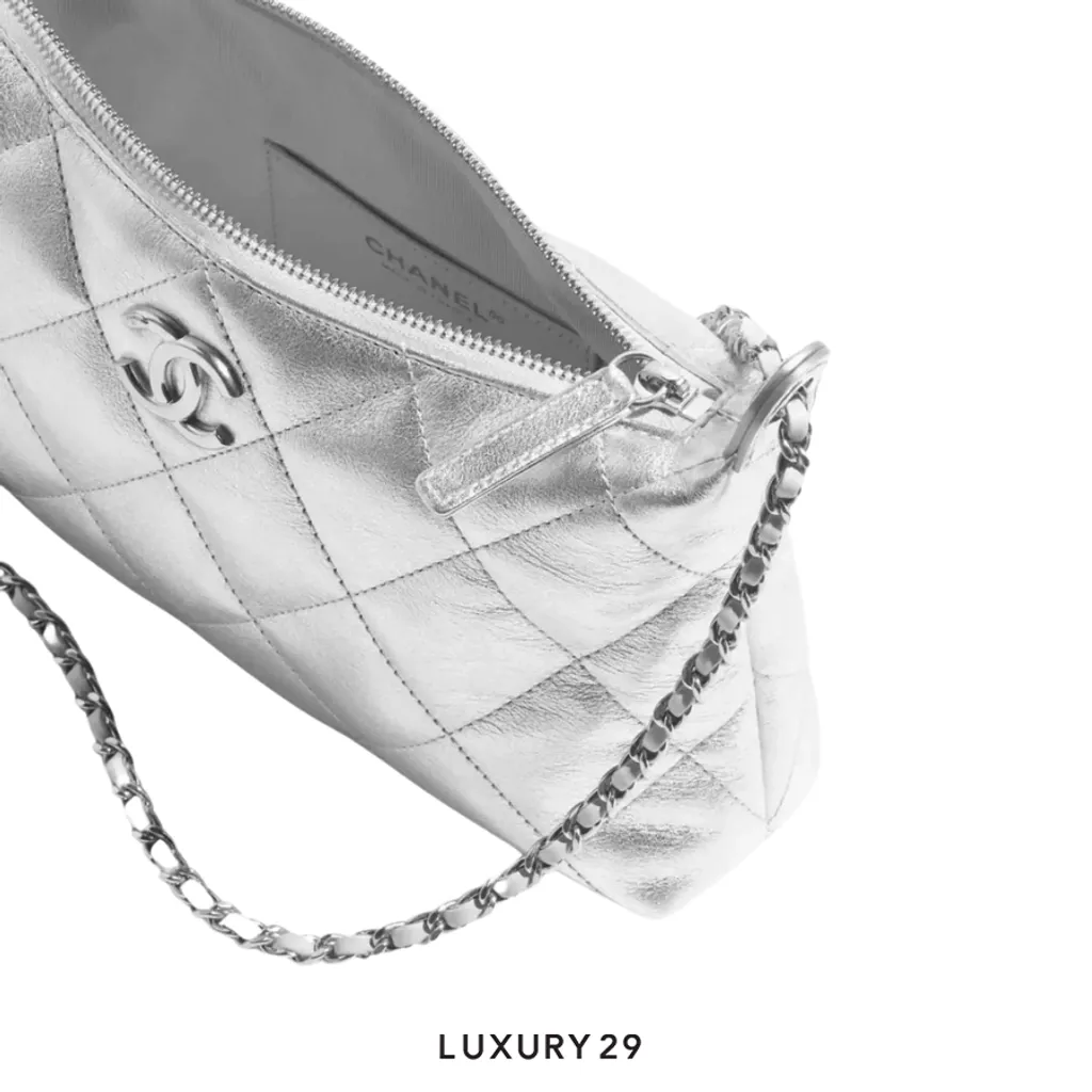 Chanel Hobo Handbag In Metallic Calfskin(Small, Silver)
