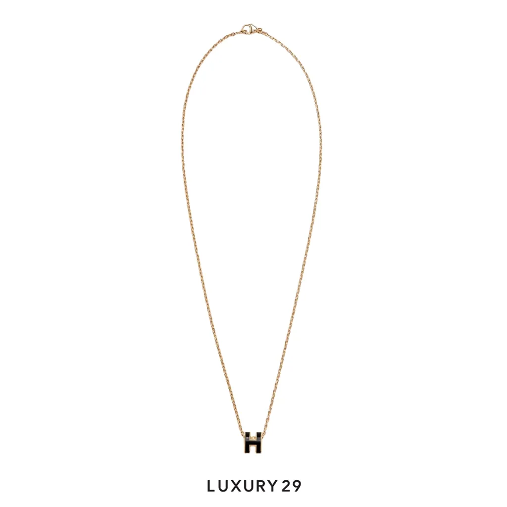 Hermes Mini Pop H Pendant Yellow gold plated Noir(Free Size, Black)