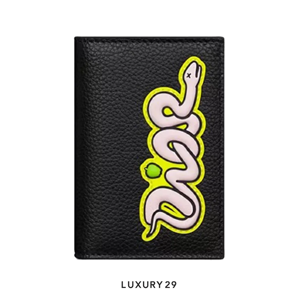 Dior and Kaws Vertical Bifold Card Holder Yellow/Black(Small, Black)
