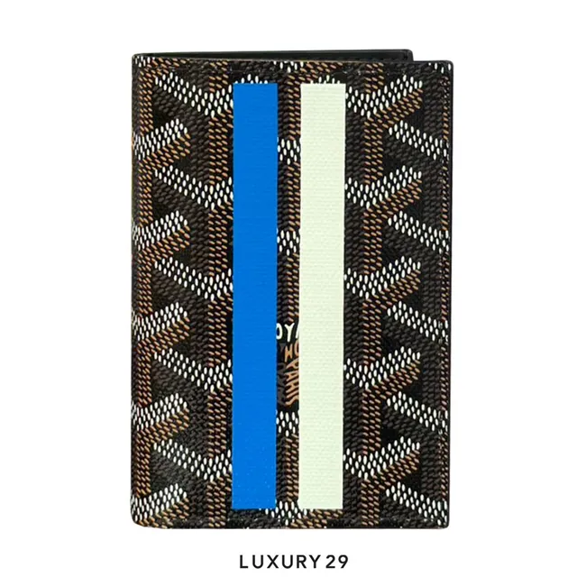 Goyard Saint-Pierre Card Wallet Black Hand-Painted Stripes 2 Blue White