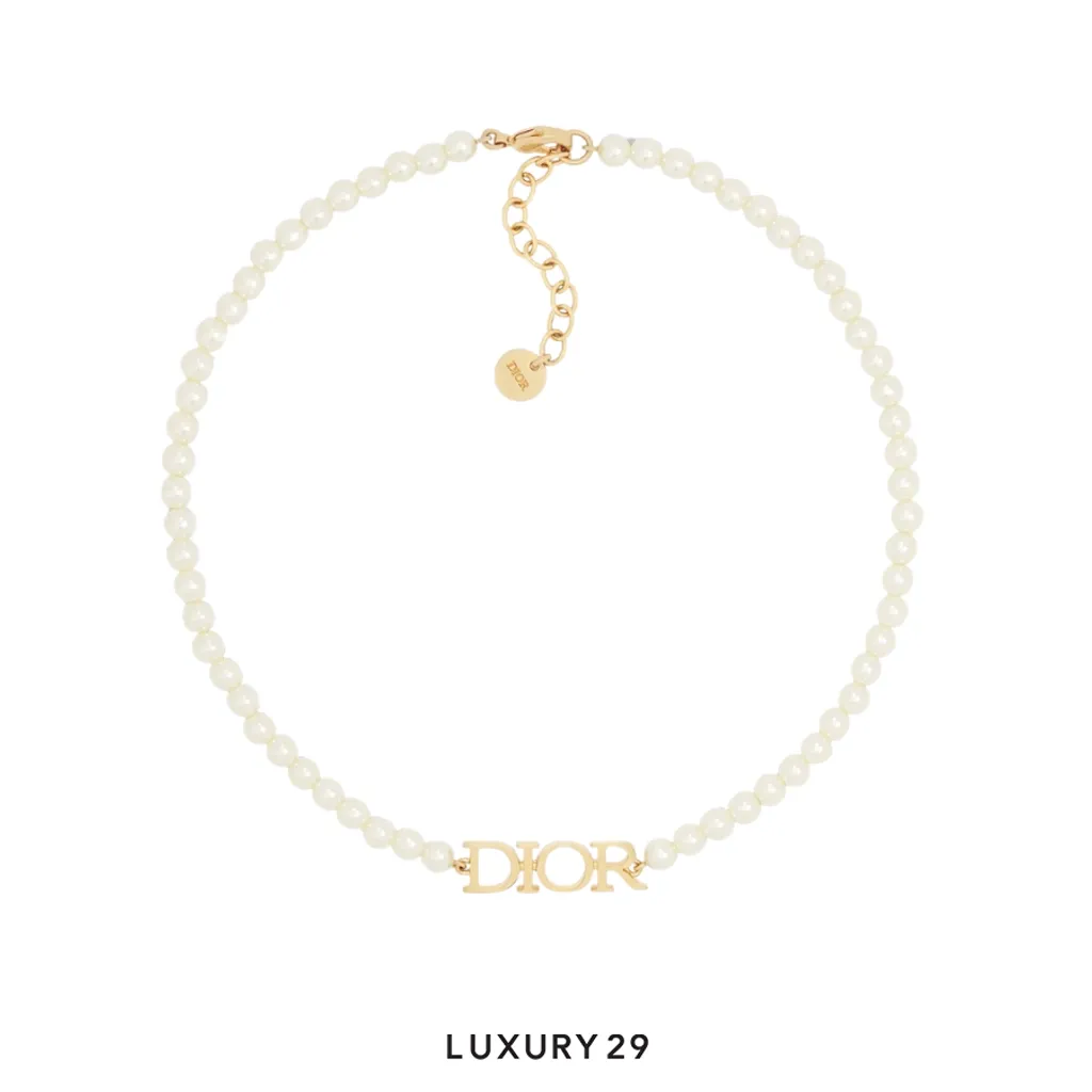 Dior (r)evolution Necklace Gold-Finish Metal and White Resin Pearls(Free Size, White)